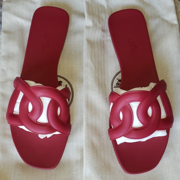Hermes Shoes - Hermes Rubber Pool Sandal Berry Color Size 40=10US